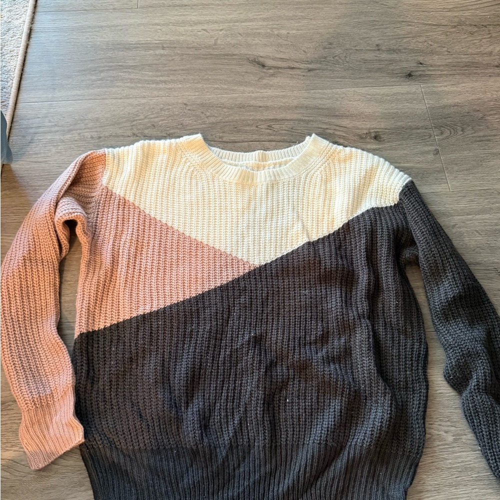 SHEIN Tri-Tone Sweater - Cream, Pink, and Gray